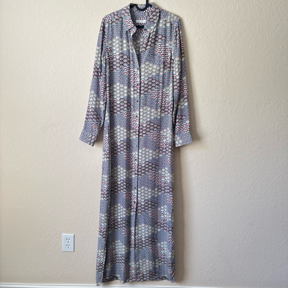 Equipment | Women's 100% Silk Brett Maxi Dress White Multi Fluttering Fan Print - Picture 2 of 13